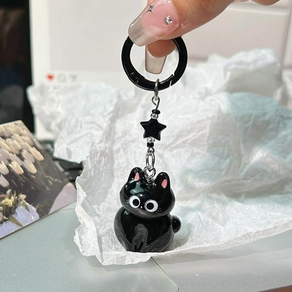 Black Cat Pendant Pendant Q Cute Big-eyed Cat Star Keychain Cartoon Girlfriend Small Gift Bag Accessories