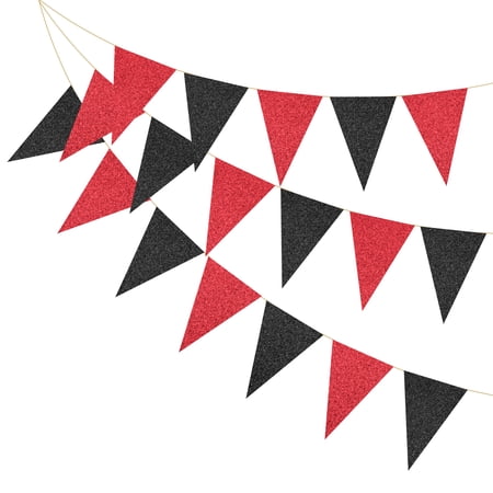 Uxcell Pennant Banner Flags Paper Triangle Flag Bunting Banner Garland Vintage Pennant Flags String for Wedding Birthday Black/Red