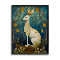 Stupell Industries Patterned Forest Rabbit Animals & Insects Painting Black Framed Art Print Wall Art, 24 x 30