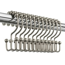 Siaomo Shower Curtain Rings Hooks, Premium Stainless Steel, Rustproof, Easy Glide, for Bathroom Shower Rods Curtains - Double Hooks-Set of 12, Matte Nickel