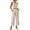 Beige, variant on Womens 2 Piece Outfits with Pockets Sleeveless Round Neck Crop Top Elastic Waist Wide Leg Culottes Set Comfort Breathable Cotton Linen Vacation Outfits Versatile Solid Color Summer Set M