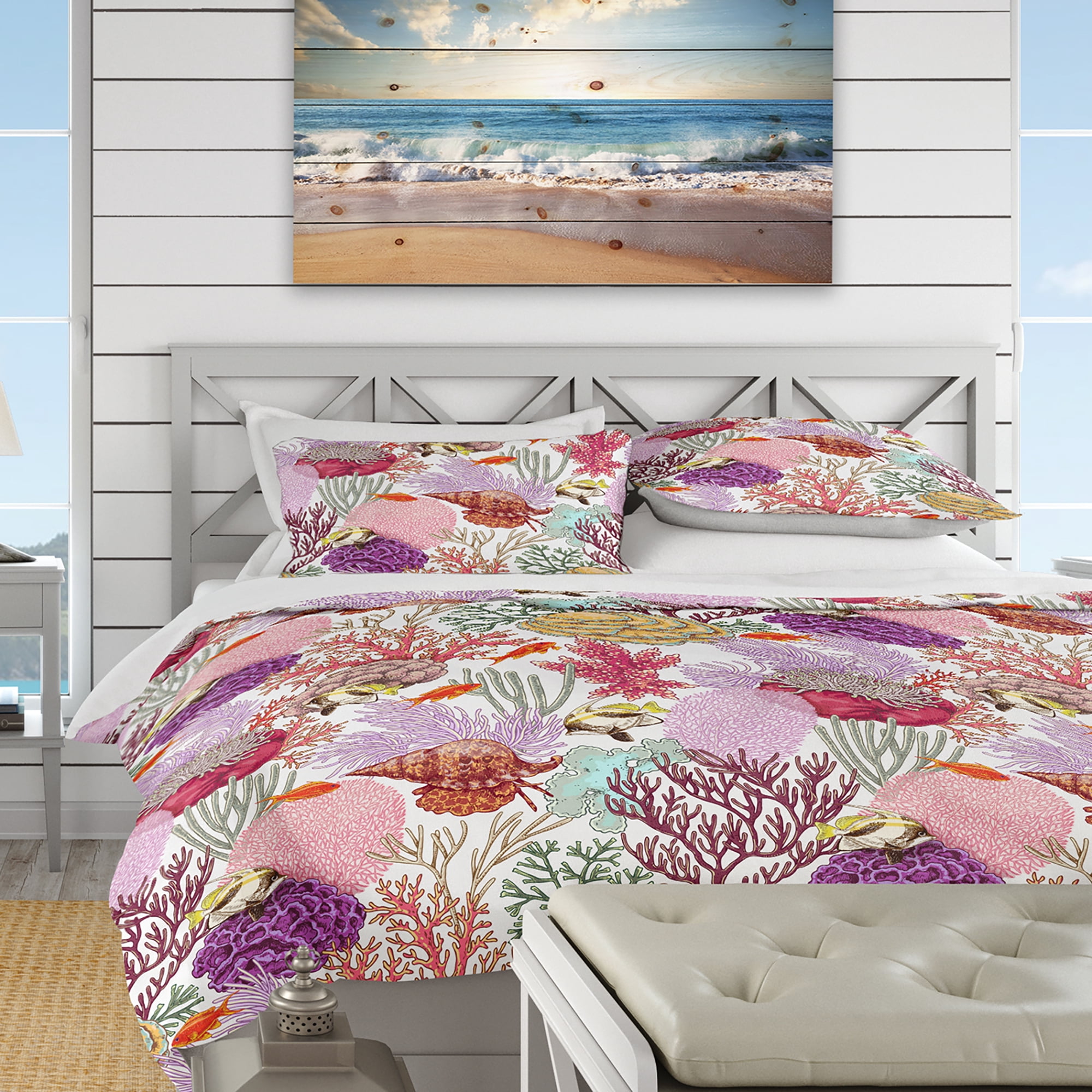 Designart 'Coral Reef and Fishes Pattern' Nautical & Coastal Duvet Cover Set