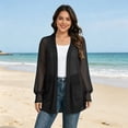 thumbnail image 4 of Cmfcve Women's Long Sheer Chiffon Cardigans Open Front Puff Long Sleeve Lightweight Beach Cover Ups with Pockets, 4 of 6