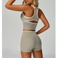 thumbnail image 4 of PISONIC Women Two Piece Workout Sets Color Block Backless Tank Top and High Waist Booty Lifting Shorts Gym Yoga Active Outfits, 4 of 6