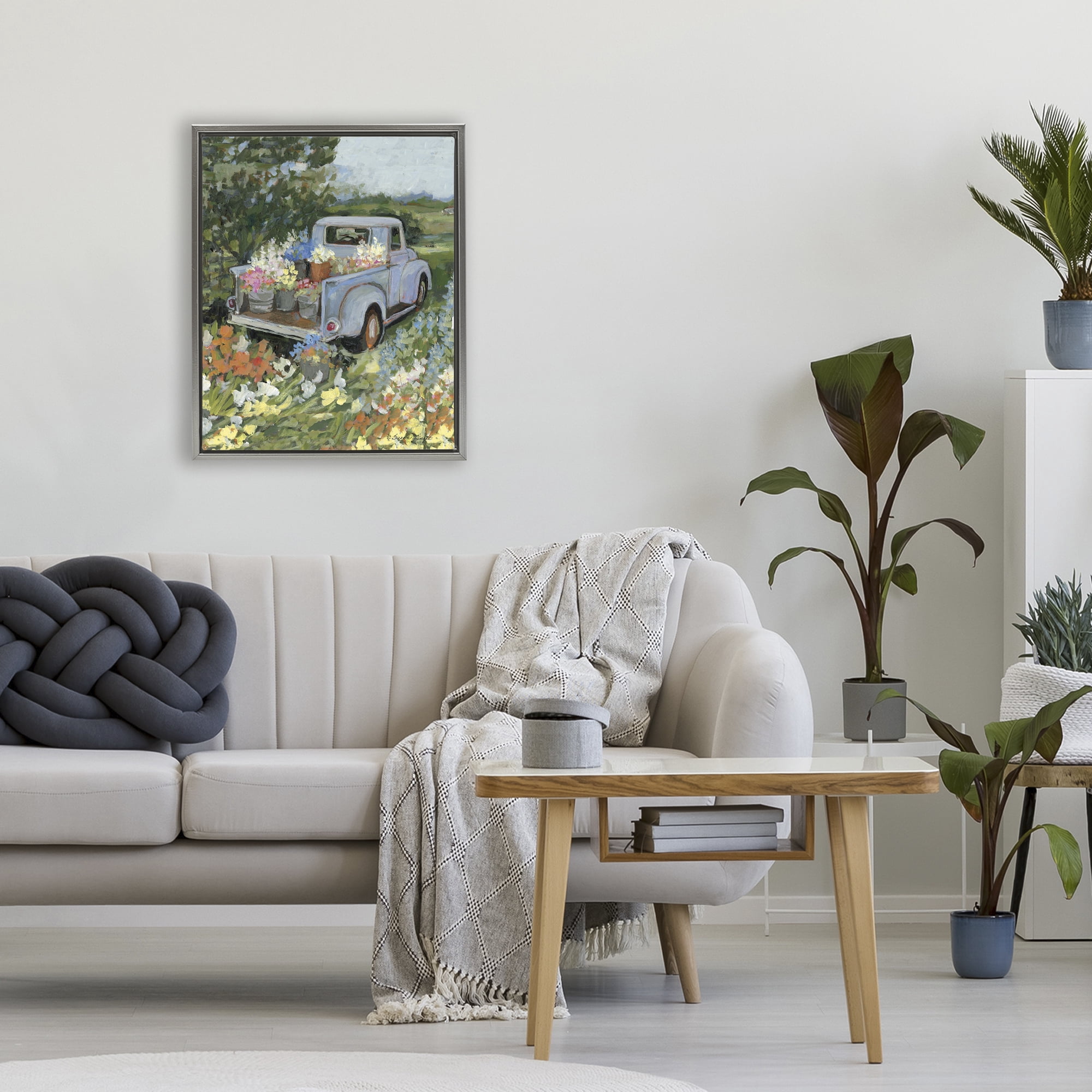 Stupell Industries Truckin' Field with Flowers Gray Framed Floater Canvas Wall Art, design by Susan Winget