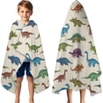thumbnail image 3 of Beige Colorful Dinosaurs Pattern Hooded Bath Towel，60"x35" for Ages 3 To 12 Kids, Quick Dry Lightweight Soft Microfiber Hood Beach Towel Cover Up for Kids, 3 of 7