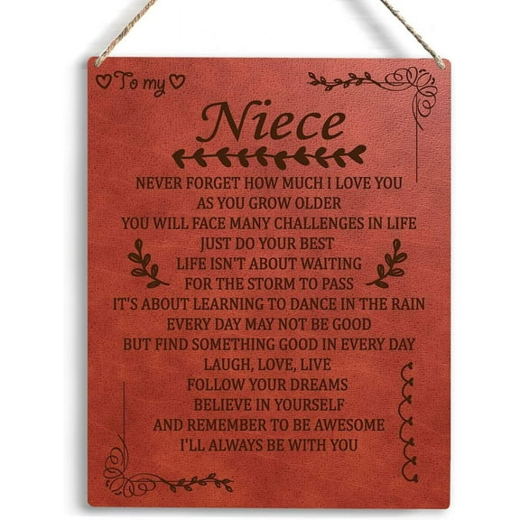 Niece Gifts from Auntie to My Niece Wooden Hanging Sign Back to School Encouragement Gift for Niece from Aunt Uncle Wall Decor for Bedroom Living Room Office Birthday Gifts 8x10 Inch