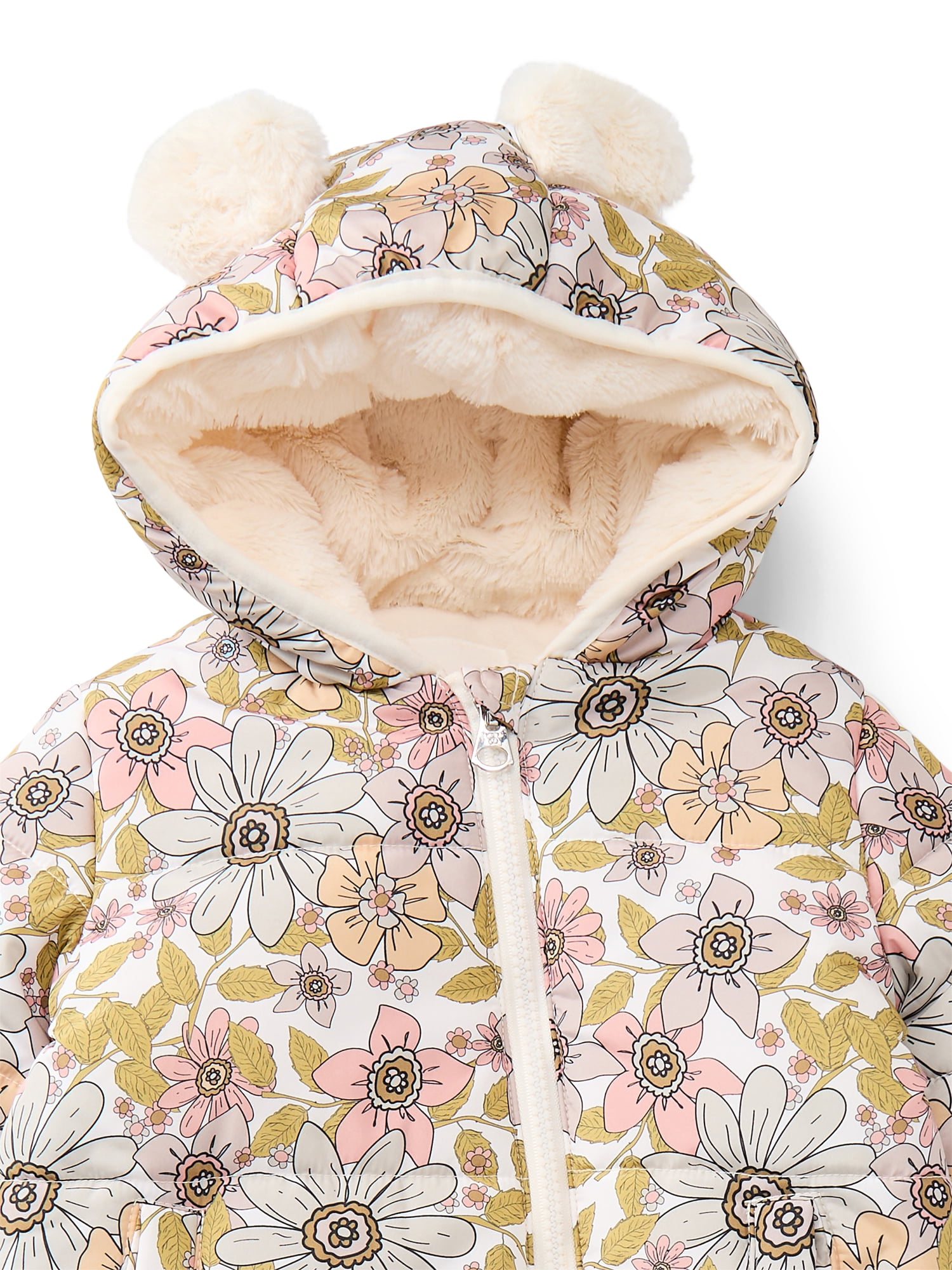 Jessica Simpson Baby Girls Floral Snowsuit with Teddy Bear Ears, Sizes 0M-12M
