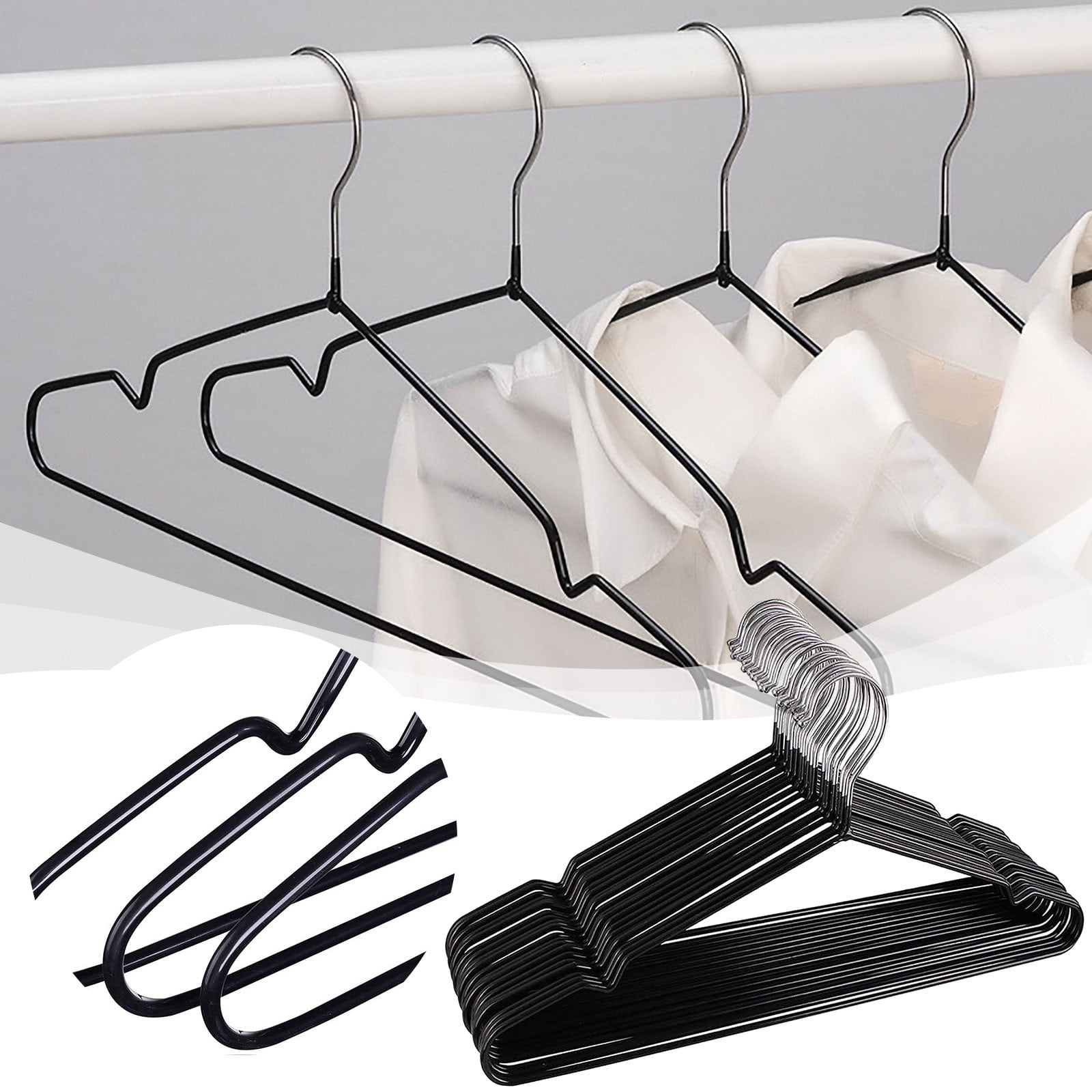 Larmly Metal Hangers Non Slip Suit Coat Hangers And Black Friction Metal Clothes Hanger With Rubber Coating 16 Inches Wide Set Of 20 Black Walmart