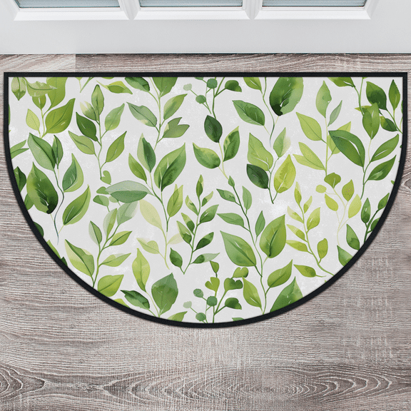 CURLYOOT Leaves Green Spring Summer Half Round Door Mat 40'' x 63'', Indoor Outdoor Entrance Rug, Semi Circular Area Rug, Non Slip Washable Absorbent Doormat, Laundry Room Rug