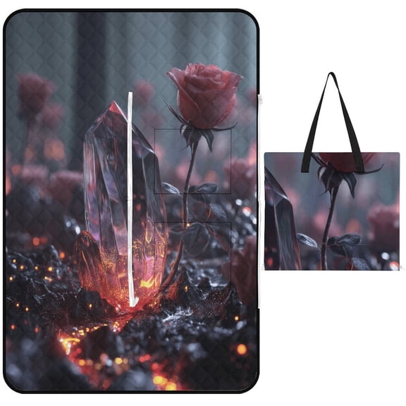 Rose Crystal Luminescence Outdoor Picnic Blanket, Foldable Waterproof Beach Mat, Portable Beach Blanket for Beach Camping, Hiking, Family Concerts