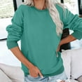 thumbnail image 4 of Womens Long Sleeve Crewneck No Hood Sweatshirt Trendy 2025 Lightweight Sweater Shirts Casual Loose Pullover Solid Tops with Pockets Turquoise L, 4 of 8
