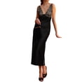 thumbnail image 2 of Deep V Neck Lace and Satin Maxi Dress for Elegant Evening Occasions Black M, 2 of 9
