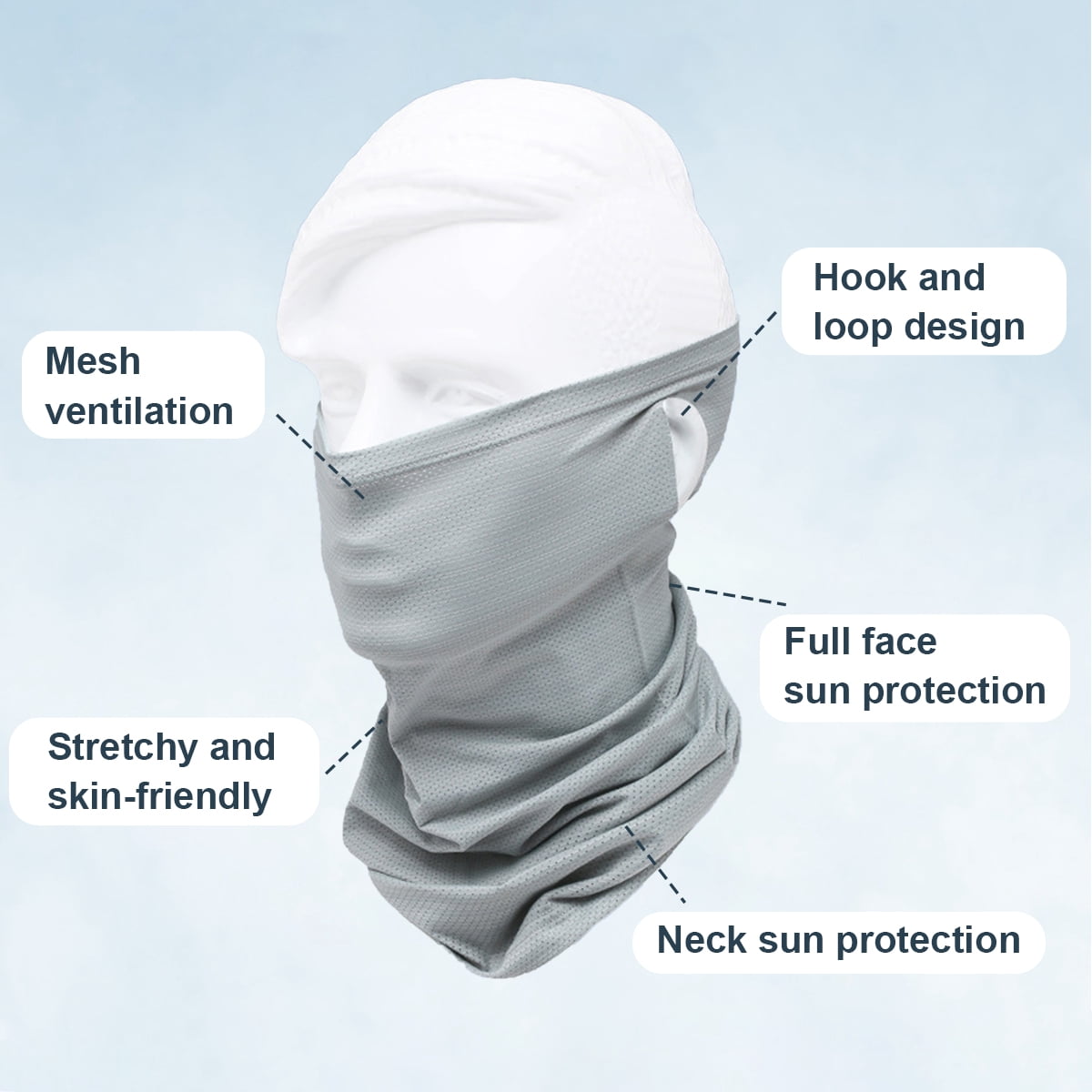 Summer Face Covers for Men Women UV Masks Hot Weather Cooling Face Mask Breathable Quick Dry Sun Protection Headcover Light Gray