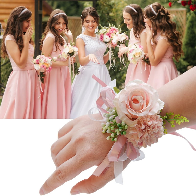 Leaveforme Wrist Corsage for Wedding, Set of 4, Prom Flower Wrist Corsages  for Mother of Bride and Groom, Rose Wrist Flower for Bride Bridesmaid Girl  Women Party, Homecoming Ceremony Anniversary 