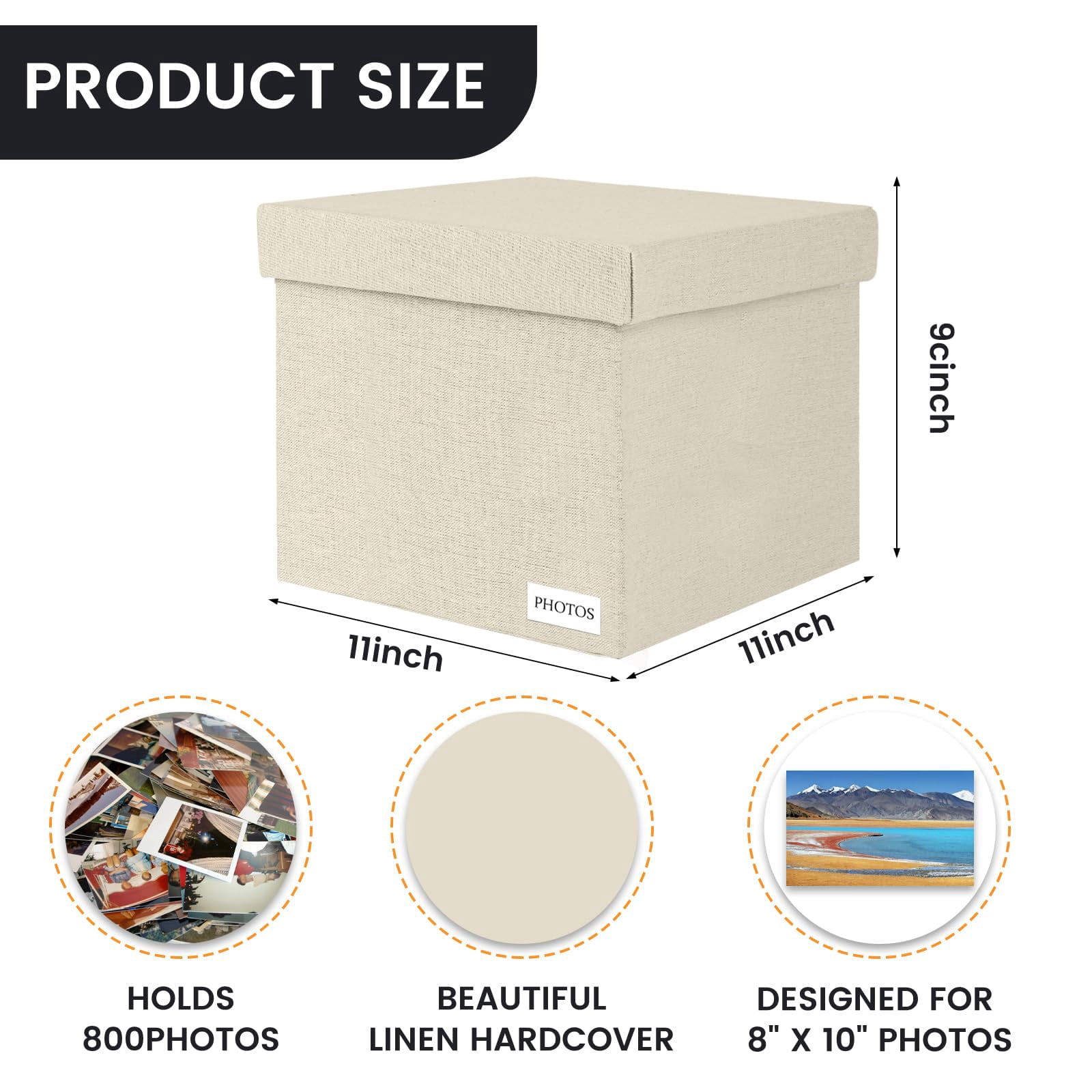 Beige 8*10 Inch Linen Photo Storage Box With Dividers