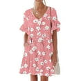 thumbnail image 2 of Tnhcen Women's Short Sleeve V Neck Pocket Ruffle Sleeve Cherry Print Casual Dress S-2XL 95% Polyester 5% Spandex Stretchy Fabric Summer Dress Plus Size Daily Wear, 2 of 8