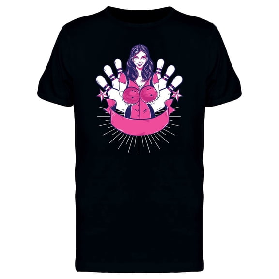 Retro Pin-Up Bowling Lady T-Shirt Men -Image by Shutterstock, Male 3X-Large