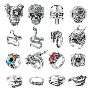 PANTIDE Vintage Punk Rings Set Stainless Steel Gothic Alloy 15Pcs