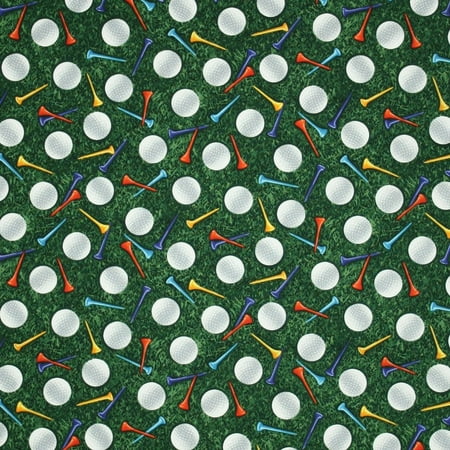 Timeless Treasures Sports Golf Balls and Tees Green, Cotton Fabric