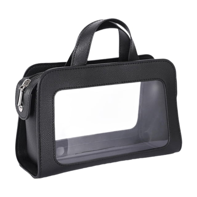 Bolsa de maquillaje de cuero PU, organizador cosmético cosmético para mujeres, bolsa cosmética, bolsa de aseo de viaje impermeable, para cepillos de Negro