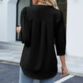 thumbnail image 4 of Women's 3/4 Sleeve V Neck Casual Blouses Solid Comfy Elegant T Shirts Pullovers Loose Fit Tops Black,S, 4 of 8