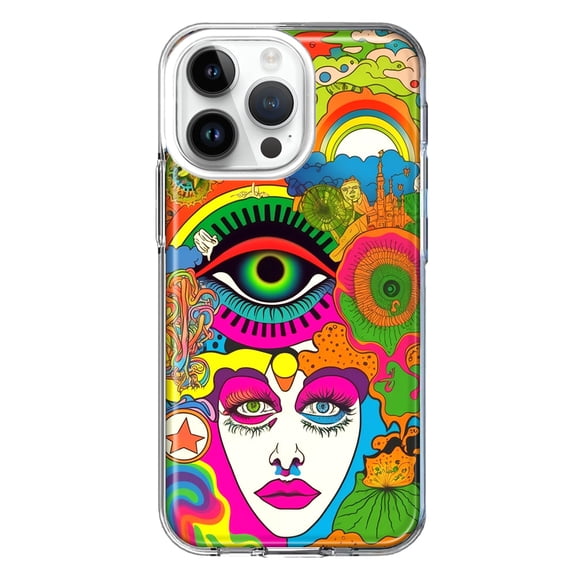 MUNDAZE Case for Apple iPhone 15 Pro Max Slim Hard Shell Soft TPU Hybrid Shockproof Heavy Duty Protective Phone Cover - Neon Rainbow Psychedelic Trippy Hippie Daydream