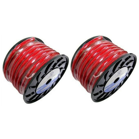 (2) BULLZ AUDIO 1/0 Gauge 50 FT Xtreme Twisted Power Ground Wire Cables | Red