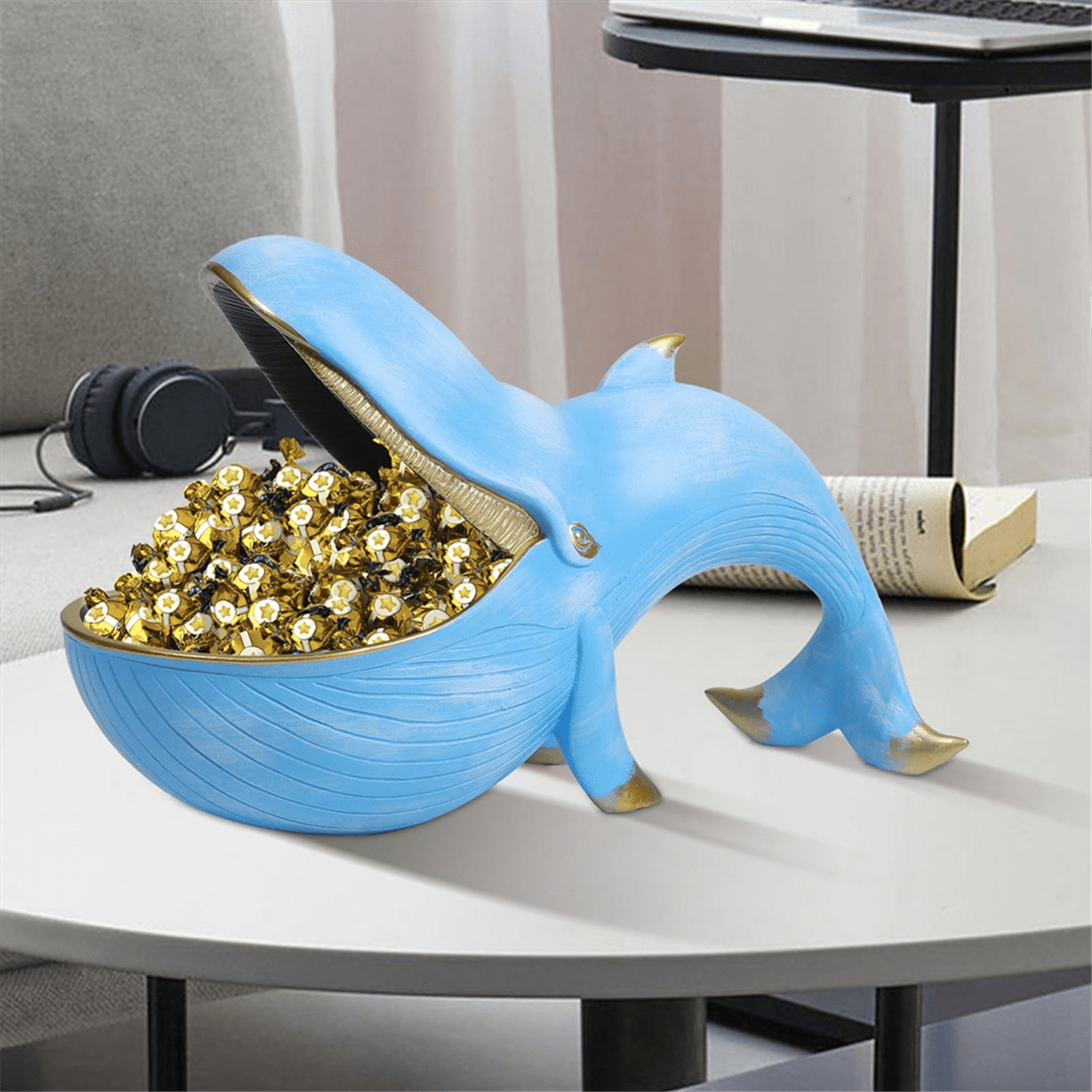 置物 waiwai Whale Statue, Resin Figurine Fun Candy Dish Key Bowl for Entryway