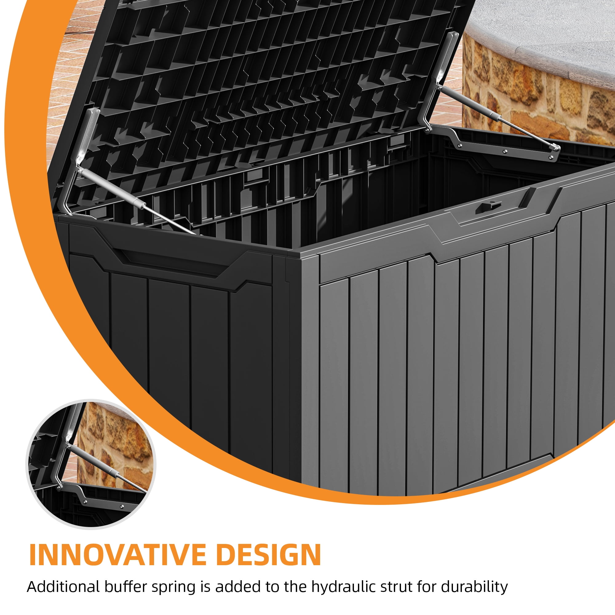Uforic 100 Gallon Resin Deck Box, Outdoor Weatherproof & Lockable, Dark Gray