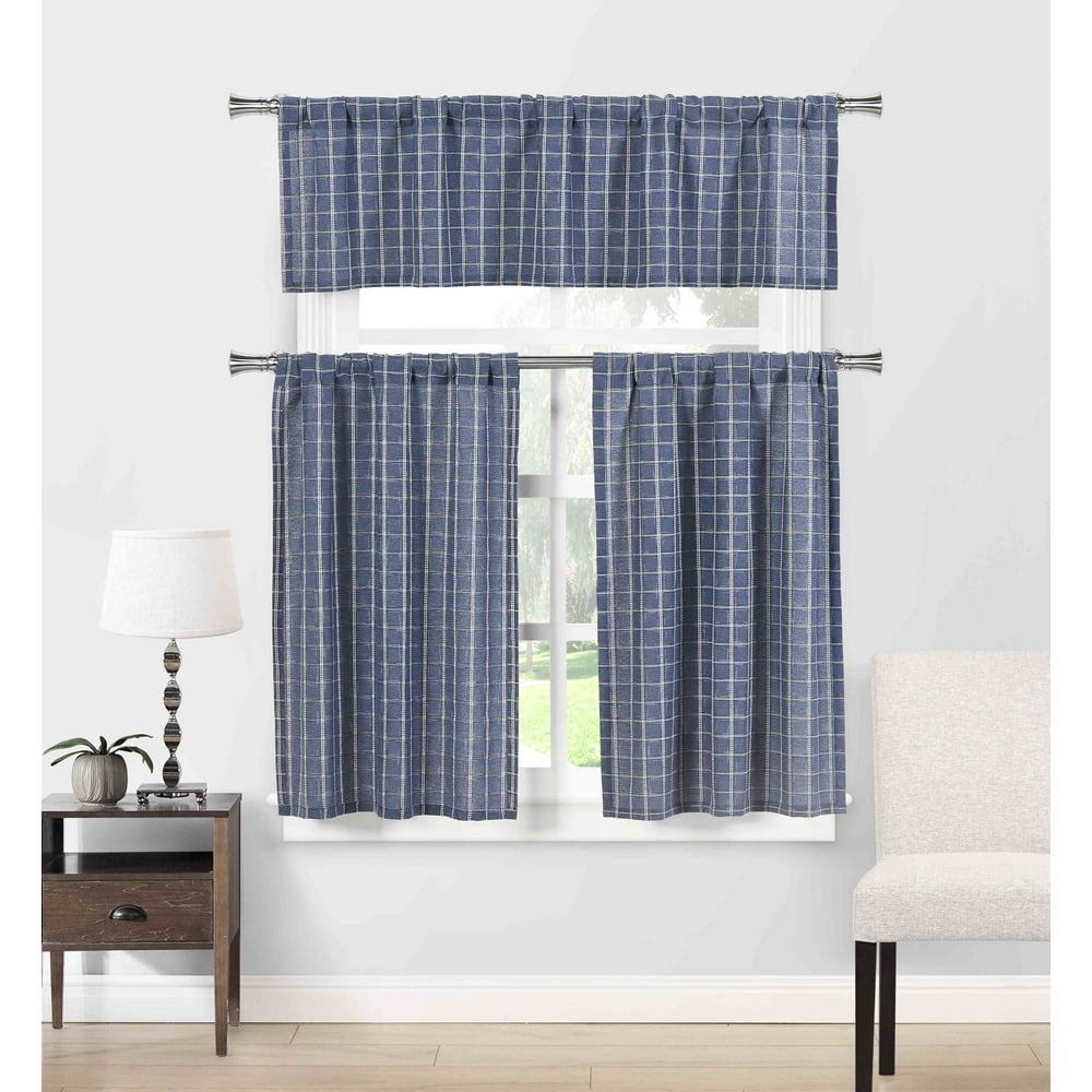 Natural Cotton Blend 3 Piece Kitchen Window Curtain/Cafe Tiers Set