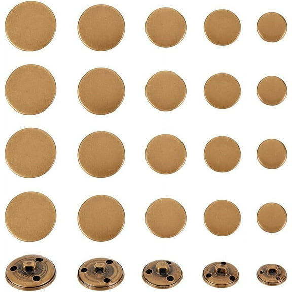 50pcs Flat Shank Buttons Metal Blazer Button Set Brass Vintage Shank Buttons 15mm 18mm 20mm 23mm 25mm Flat Sewing Buttons for Blazer Suits Coat Uni DIY