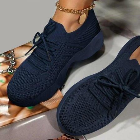 

WTN Ladies Fashion Solid Color Mesh Breathable Round Toe Lace Up Low Top Flat Sneakers