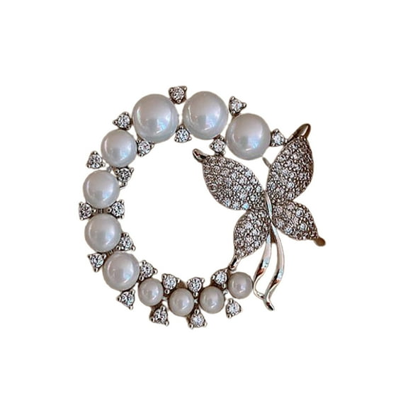ievspot 1 Pcs Delicate Small Brooch Pin Gift Faux Pearls Rhinestones Butterflies Brooch Costume Accessories