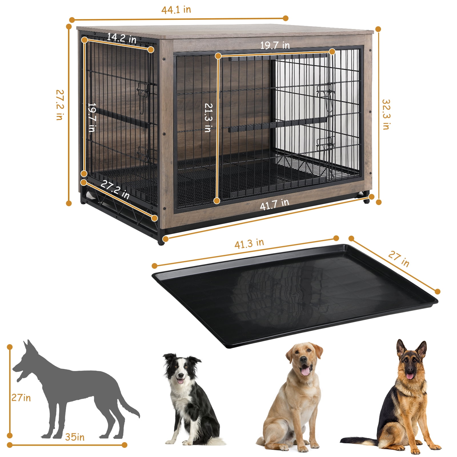 LAZY BUDDY Dog Crate Furniture 44.1 Wooden Dog Kennel Double Doors Modern Side End Table for Medium Large Small Dog Griege in Nepal at NPR 33220 Rating 4