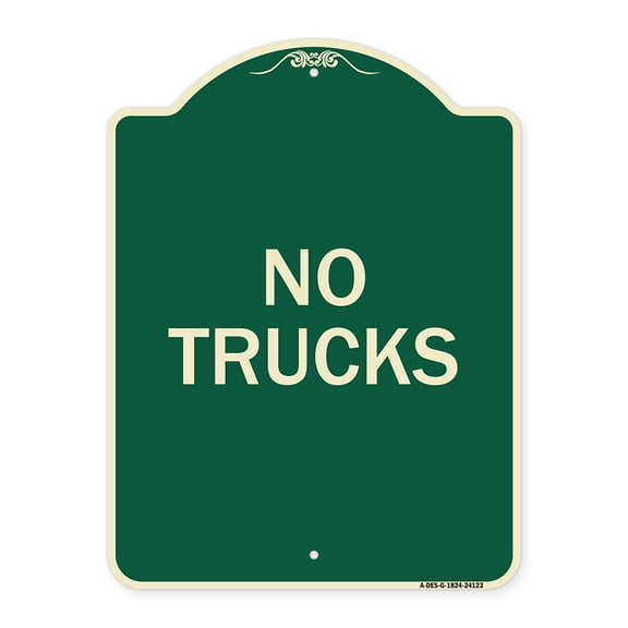 SignMission Designer Series Sign - Driveway Sign No Trucks | Green & Tan 18" x 24" Heavy-Gauge Aluminum Architectural Sign | Protect Your Business & Municipality | Made in the USA
