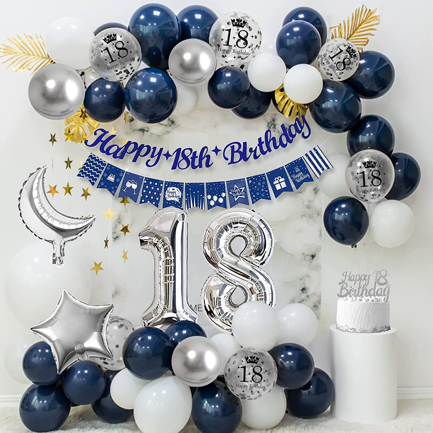 18th Birthday Decorations for Boys, Navy Blue Silver 18th Birthday ...