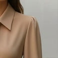 thumbnail image 5 of MORTTIC Women Elegant Solid Color Tie-Waist Long Sleeve Dress Formal Occasion Midi Dress For Spring Summer Khaki，S, 5 of 11