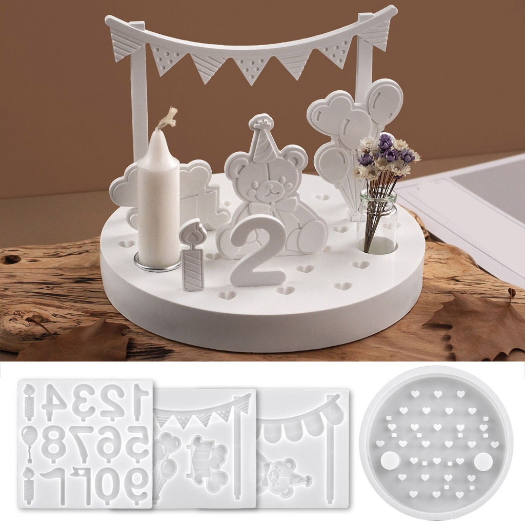 BQBQERT Bear Silicone Mold for Resin Holders, Round Crafting Birthday Decor & Jewelry Casting Art Supplies