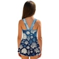 thumbnail image 5 of COEQINE Girls Tank Neck One Piece Swimsuit with Skirt & Liner, Sleeveless Wide Straps V-Back Summer Swim Dress for Swim Lessons & Water Play, Ages 3-4, Vintage Coral Fish Blue, 5 of 8