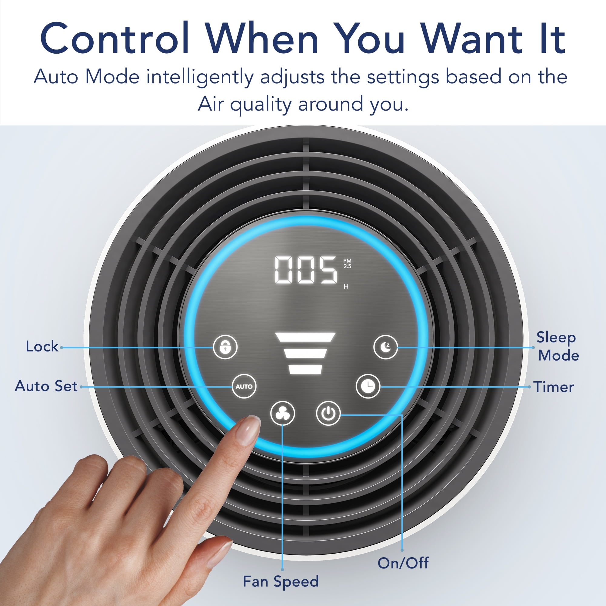 Miko Ibuki M Air Purifier for Home Large Room, H13 HEPA Filter Cleaner for Allergies and Pet Hair, Smoke, Pollen, Dust, and Odors in Any Size Room - 970 Sqft Coverage