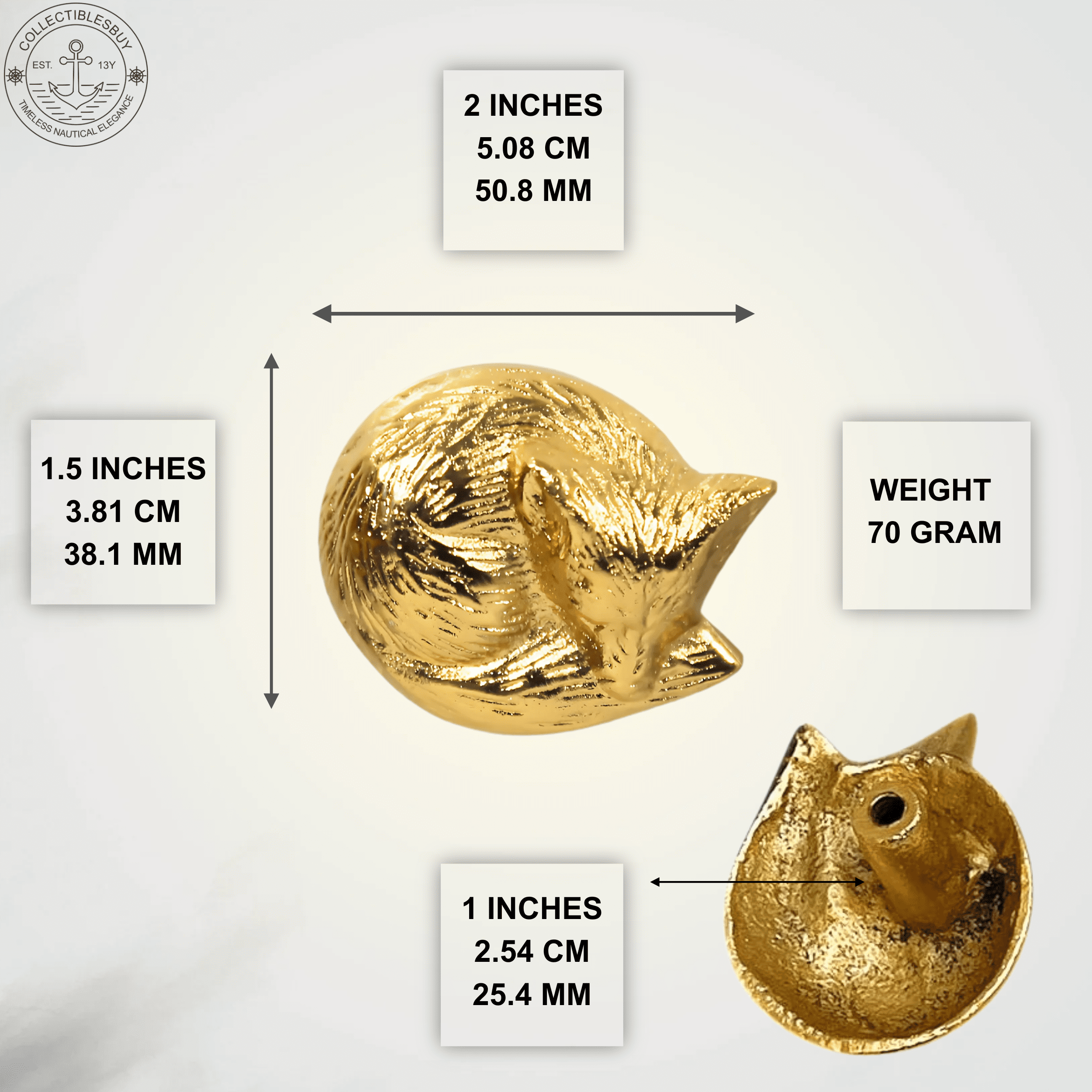 Shiny Brass Sleeping Fox Cabinet Knobs – Animal Drawer Pulls for Room, Cupboard, Closet, Dresser & Furniture Hardware | Wood Decor Knob Set (Pack of 3)
