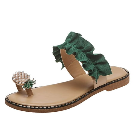 

Slippers for Women Women S Ladies Fashion Casual Ring Toe Pineapple Flat Slippers Slides Shoes Womens Slippers Pu Green 40
