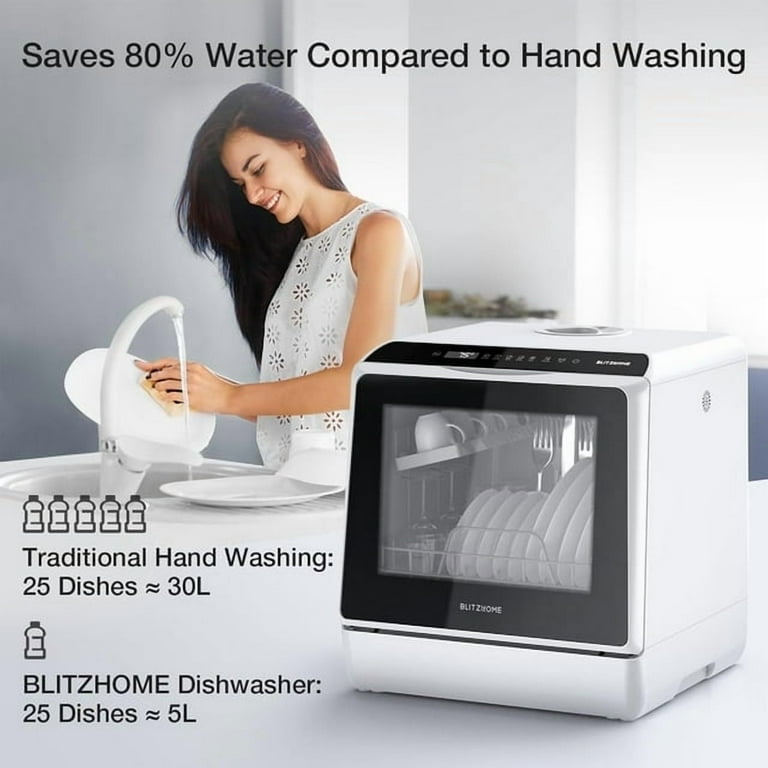 BLITZHOME Portable Countertop Dishwasher, Compact, Smart,