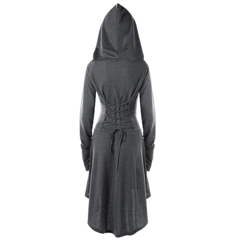 Lace up hooded high low dress hotsell