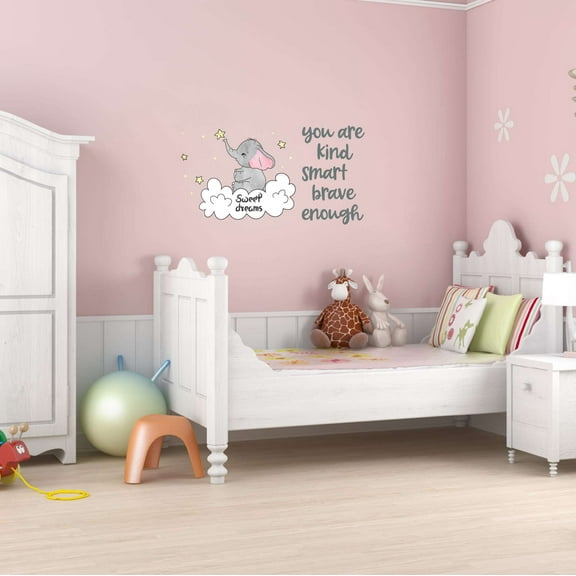 Elephant Sunshine Sweet Dreams Smart brave Kind Enough Hugs Kisses Girls Love Beautiful Crown Prince Unicorns Royalty Sweet Dreams Decorating Bedroom Wall Decal Sticker - Size: 30 In X 15 In