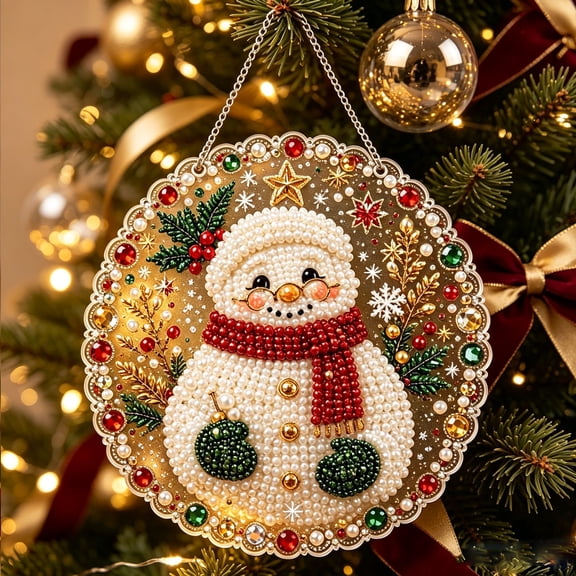 DIY Christmas Pearl Diamond Painting Kit, Christmas Pearl Beads Hanging Suncatcher Ornament, Handmade Holiday Acrylic Sun Catcher Pearl Beads Craft Set for Wall Window Decor
