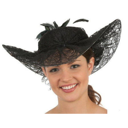 Black Southern Belle Hat With Feathers Lace Colonial Western Costume Accessory