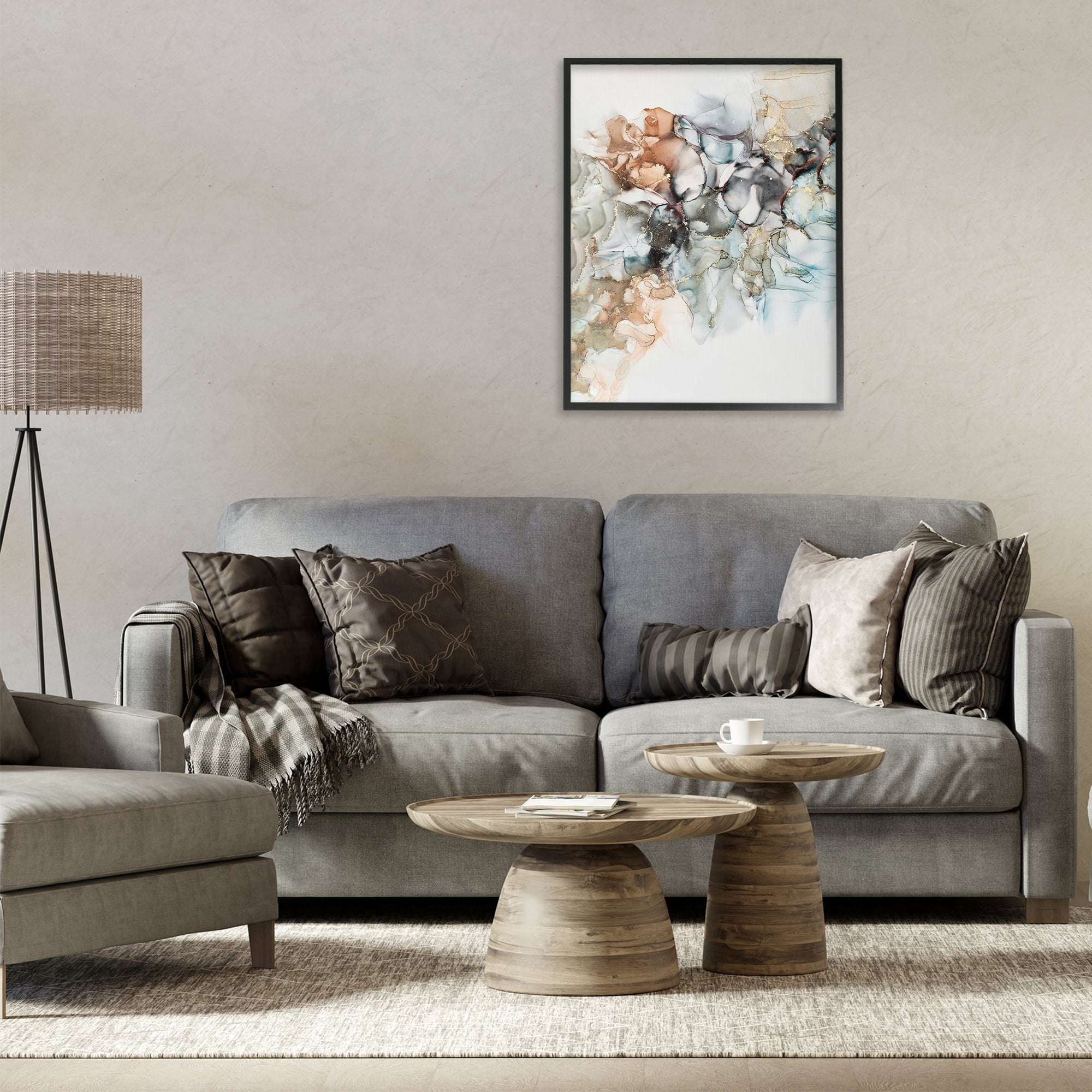 Stupell Industries Fluid Abstract Glam Detail Abstract Painting Black Framed Art Print Wall Art, 24 x 30