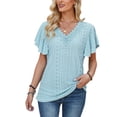 thumbnail image 2 of Frontwalk Women Summer Tops Short Sleeve Shirt V Neck Tunic Blouse Ladies Comfy Tee T-Shirts Blue XL, 2 of 4